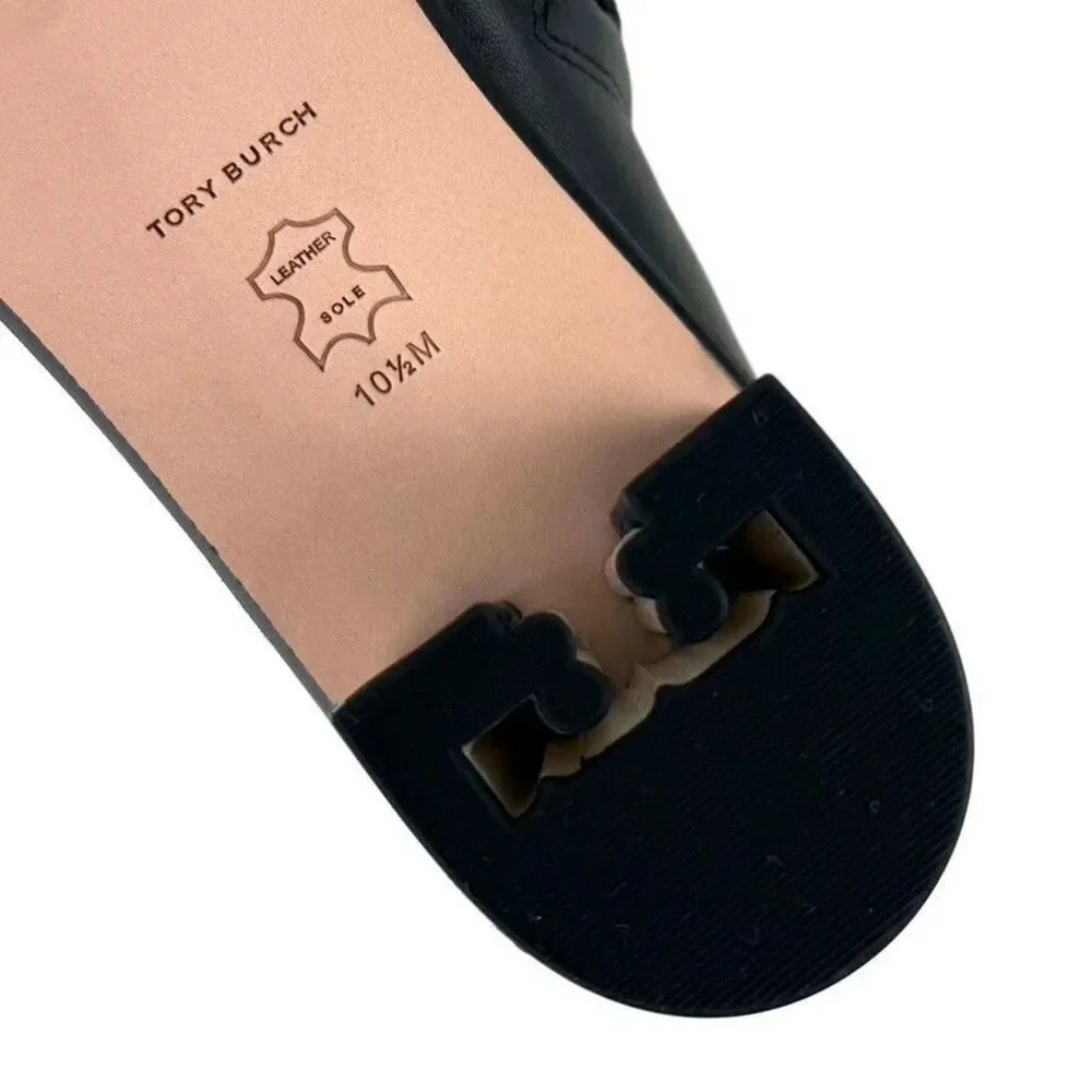 NEW Tory Burch Brooke Stamped Heel Leather Bootie Ankle Boots Black Sz 10.5